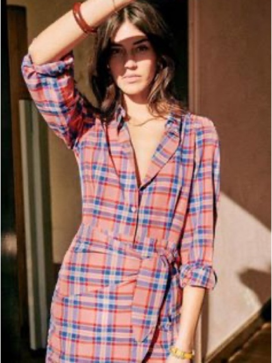 Sezane Dresses & Skirts - Sezane Pink and Blue Plaid Wrap Dress